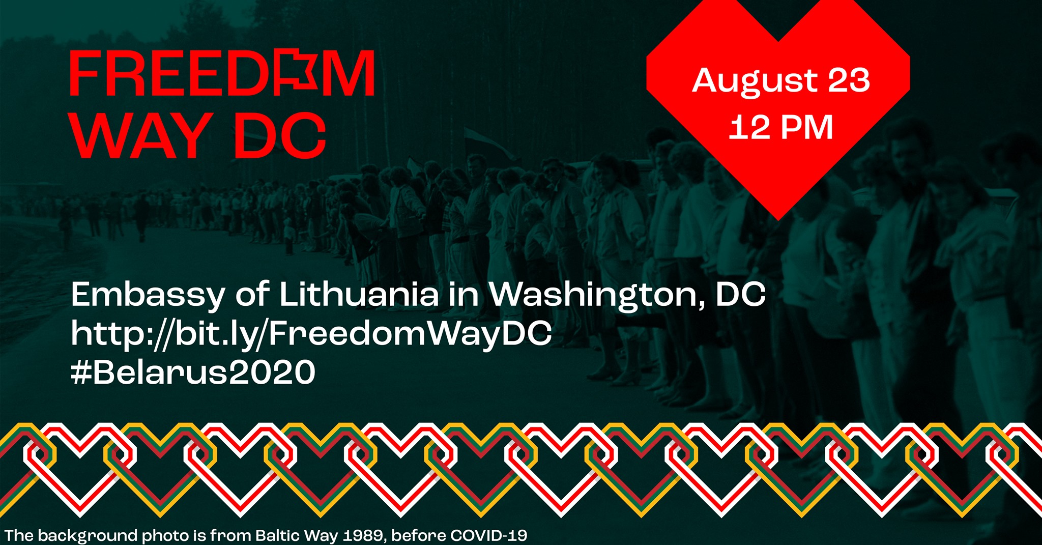 Freedom Way DC, a Socially Distanced Human Chain action to commemorate a Baltic Way protest and support People of Belarus